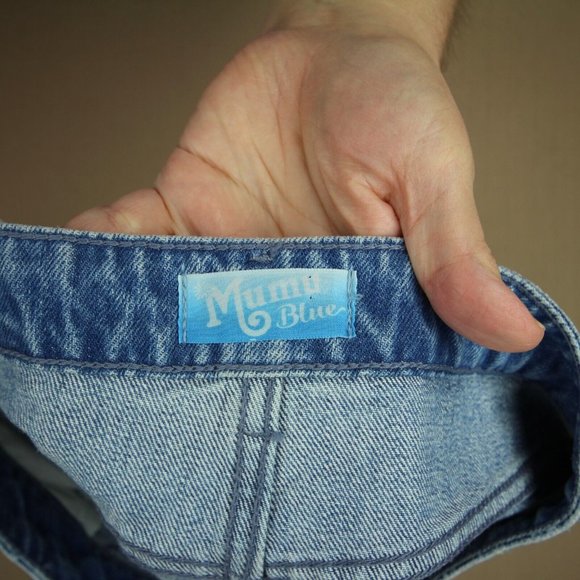 Mumu Blue Atlanta A-Line Fray Hem Mini Skirt Women's Size 27 Brook Wash Denim - Picture 3 of 8